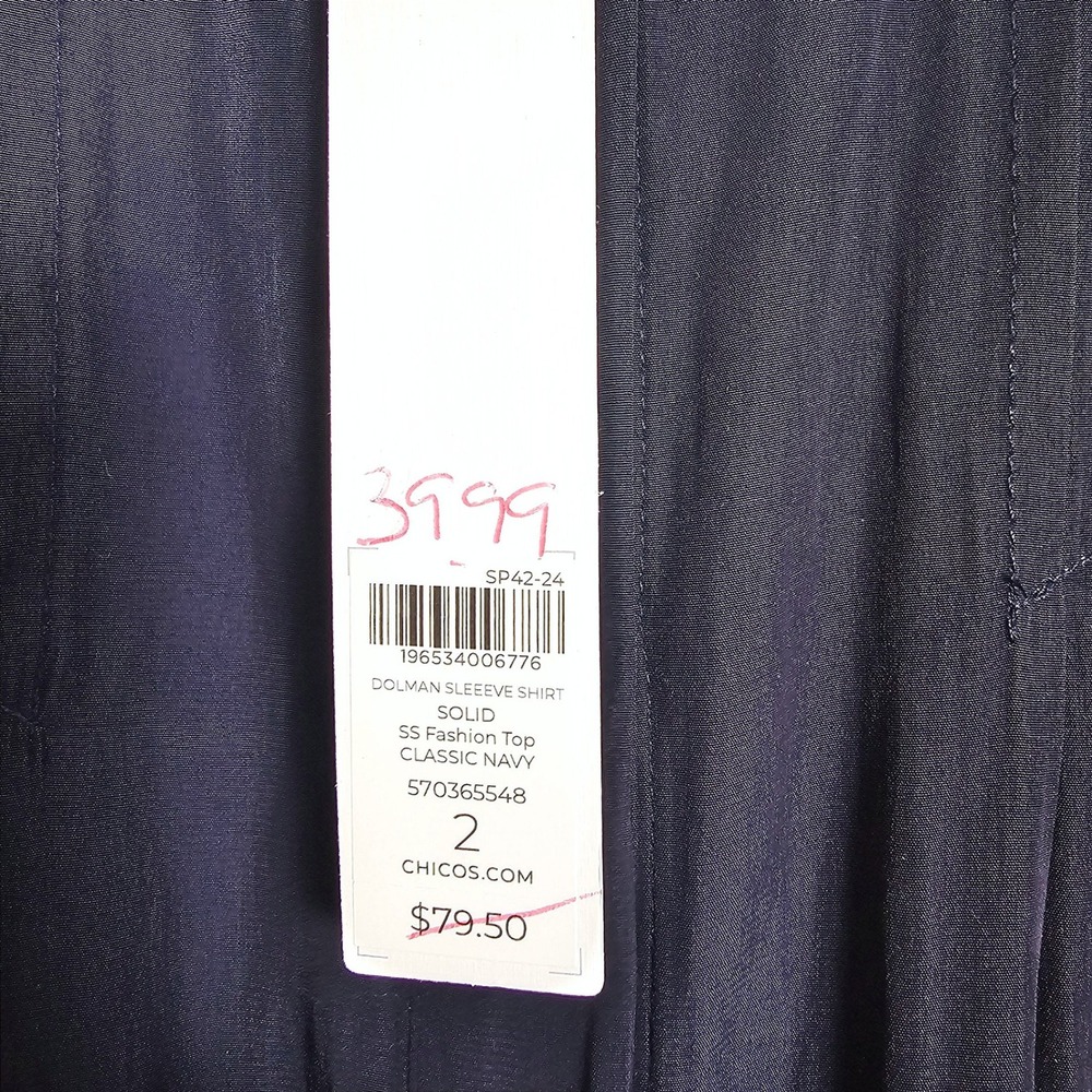 Chicos Dolman Sleeve Pleated Shirt Navy Blue Button Front 2(12) Plus Curvy Flowy - Picture 6 of 6